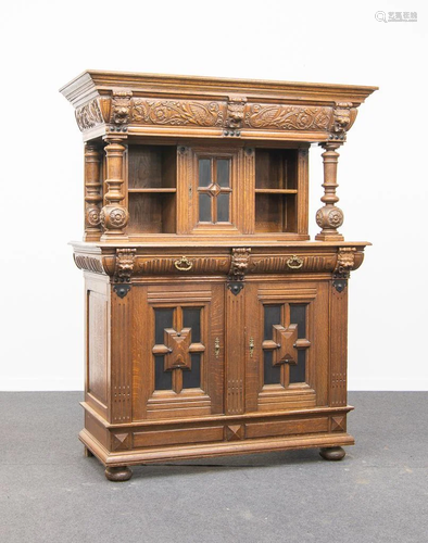 Flemish Renaissance Cabinet, Sculptured oak, 1900.