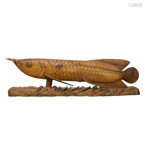 Large Hardwood Sculpture of a Fish