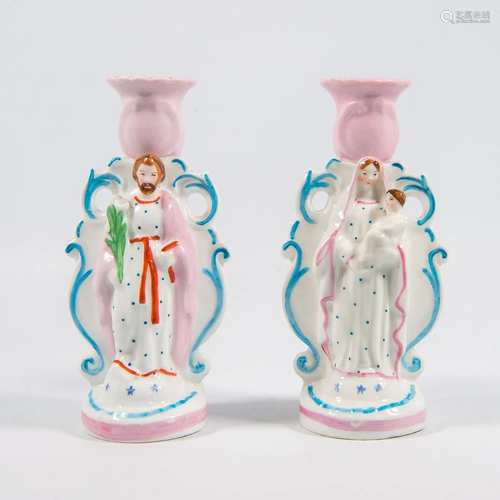 Vieux Paris Candlesticks Joseph & Mary Figurines