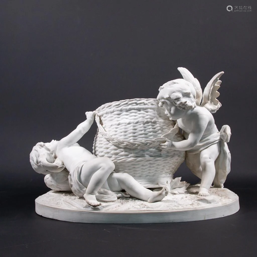 Biscuit Porcelain statue, Putti and a Basket