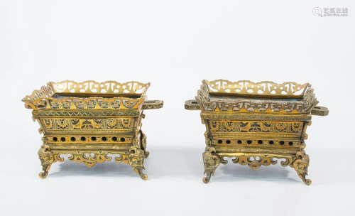 Pair of Japanese bronze planters