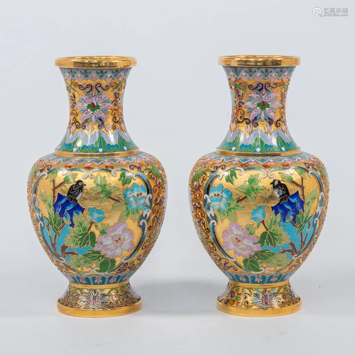 Pair Cloisonné vases