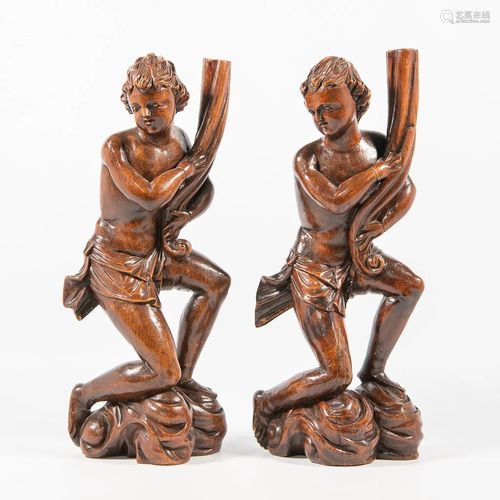 Pair Wood Sculptures, 19th Century