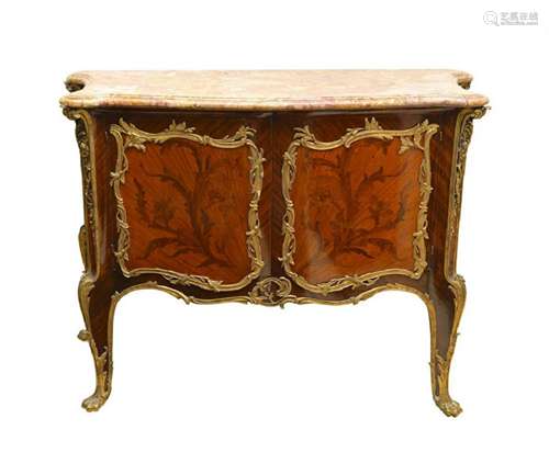 FRENCH ORMOLU MOUNTED MARBLE TOP W/ KINGS WOOD