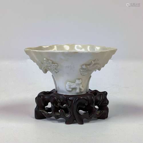 QING QINPAI GLAZE LIBATION CUP ON STAND