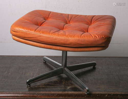 Vintage Ottomane-Fußhocker (wohl 1960/70er Jahre), Eames Era, Unterbau aus Metall,