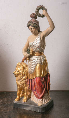 Holzfigur der Bavaria / Allegorie Bayerns (20. Jahrhundert), Frauenfigur einen