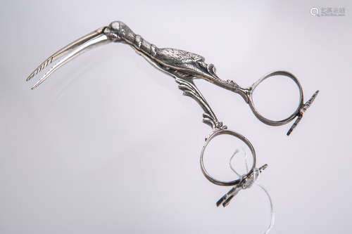 Pinzette in Form eines Storches 925 Silber (Jugendstil, um 1900), Handarbeit, gestempelt: