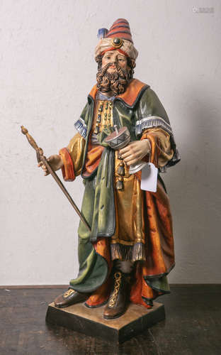 Holzfigur des Hl. Damians (20. Jahrhundert), vollplastisch geschnitzt, polychrom gefasst