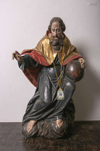 Wandfigur des Gottvaters m. Segensgestus u. Weltkugel auf Wolken (wohl 18./19.