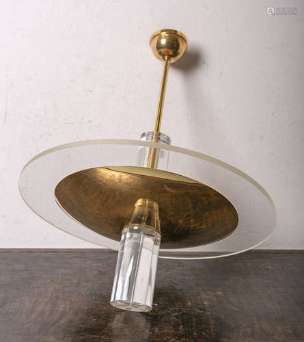 Sixties-Designer-Lampe (im Jean Perzel-Stil, neuzeitlich), aus Messing und Acryl,