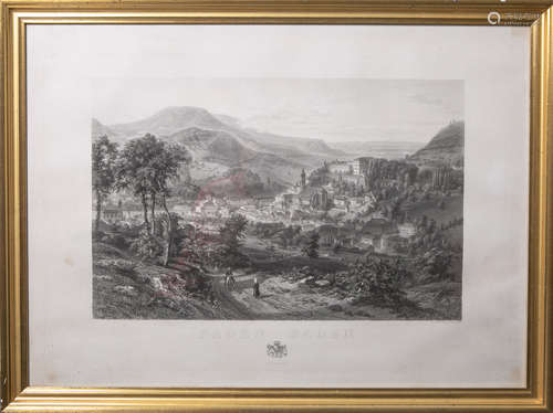 Willmann, Ed (1820 - 1877), Gesamtansicht von Baden-Baden um 1860, Kupferstich, re. u.