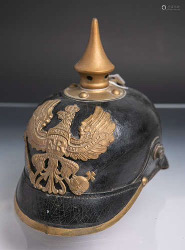 Pickelhaube für Mannschaften der Infanterie (Preußen), innen Stempelung, Kopfgröße: 56,