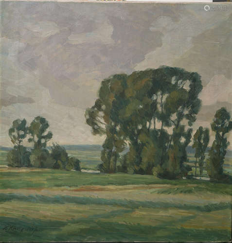 Königsdorf, Heinrich (Braunschweig 1877-1950 ebenda), Feldlandschaft mit Baumgruppe, Öl