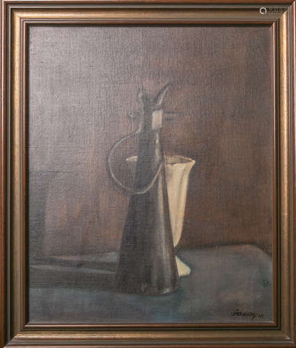 Jassoy, Harald (geb. 1951 in Wiesbaden), Stillleben m. einem Gewicht u. einer Vase,