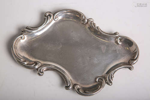 Flache Schale aus 925 Sterling Silber in der Art des Rokoko (wohl 19./20. Jahrhundert), am