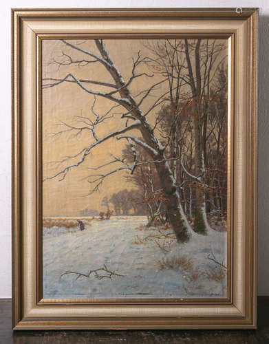 Jett, Wilhelm (1846-1877 Gießen), Darstellung einer winterlichen Landschaft, Öl auf