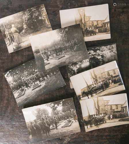 Sieben original Fotoaufnahmen von der Beerdigung von Friedrich Geiger (1. WK, Ballonzug