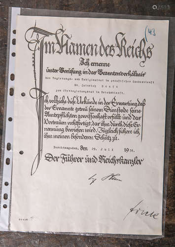 Ernennungsurkunde zum Oberregierungsrat im Reichsdienst Dr. Heinrich Ernst (Drittes