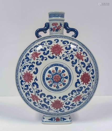 QING RED & BLUE MORNING GLORY MOON VASE