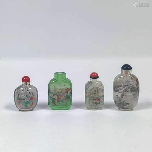 4 PCS QING RESERVE PAINTING SNUFF BOTTLES