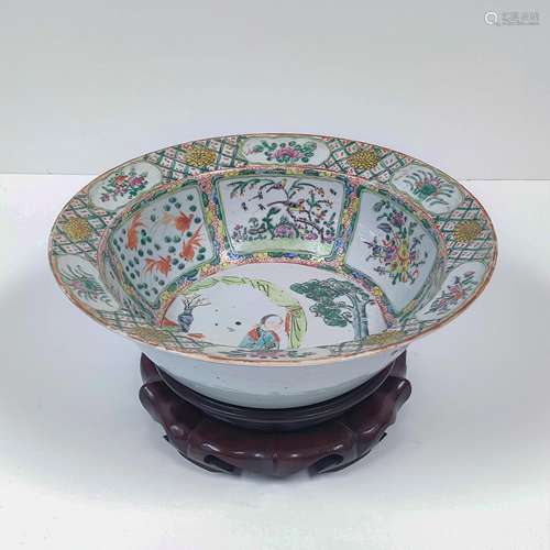 ROSE MEDALLION CANTON BOWL ON STAND