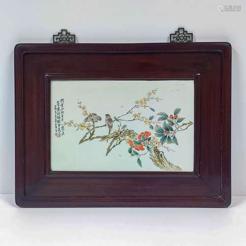 CHINESE FRAMED PORCELAIN PAINTING