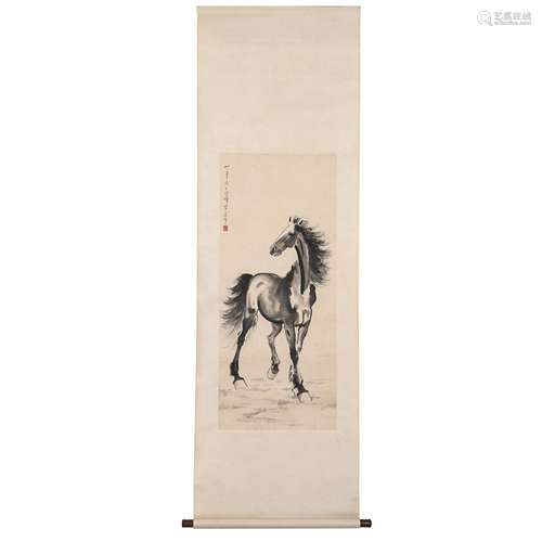 CHINESE SCROLL PAINTING, XU BEIHONG SIGNED