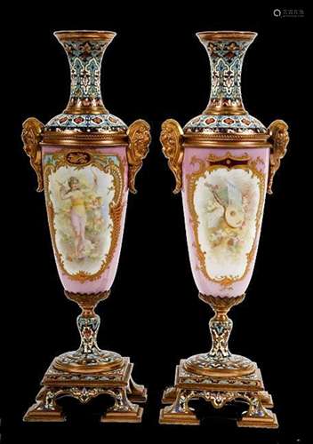 PAIR OF HAND PAINTED PORCELAIN VASES