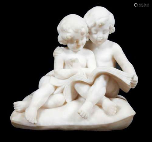 ITALIAN MARBLE STATUE OF BOY & GIRL