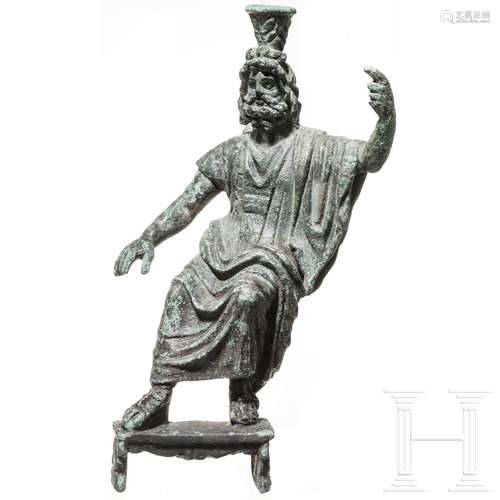 Bronzestatuette des thronenden Serapis, römisch, 2. - 3. Jhdt.