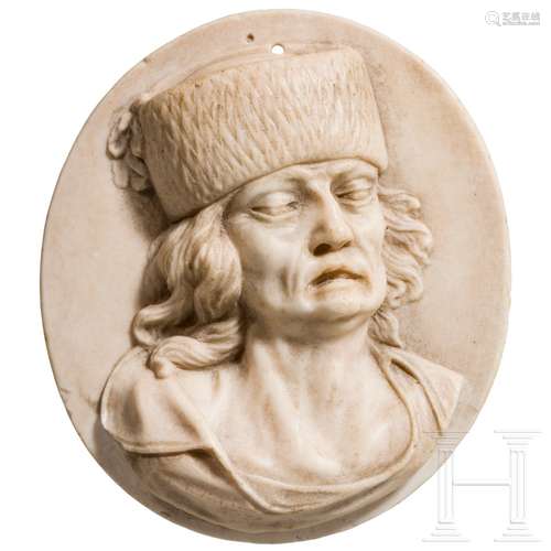 Relief mit Portrait des Jean-Paul Marat (*1743 Boudry; †1793 Paris) im klassizistischen Stil/b