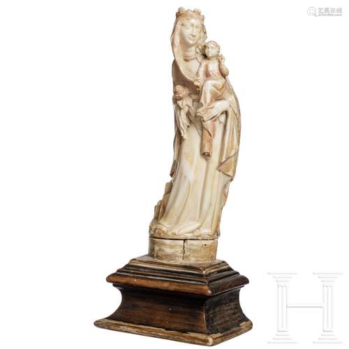 Skulptur einer Madonna mit Kind im gotischen Stil, wohl Frankreich, 19. Jhdt.