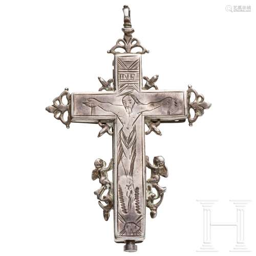 Silbernes Kreuz mit Reliquien, Italien, 18. Jhdt.