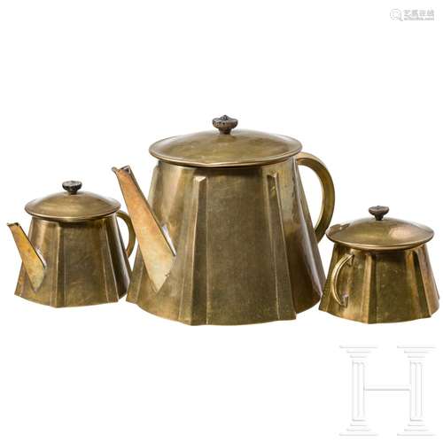 Kaffeeset aus Messing, gemarkt Riedinger, deutsch, um 1910