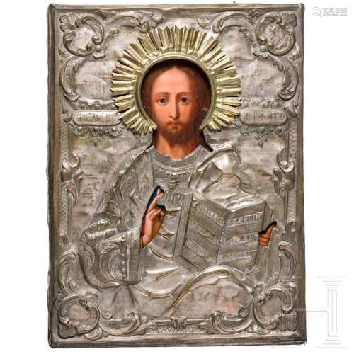 Ikone des Christus Pantokrator mit Silber-Oklad