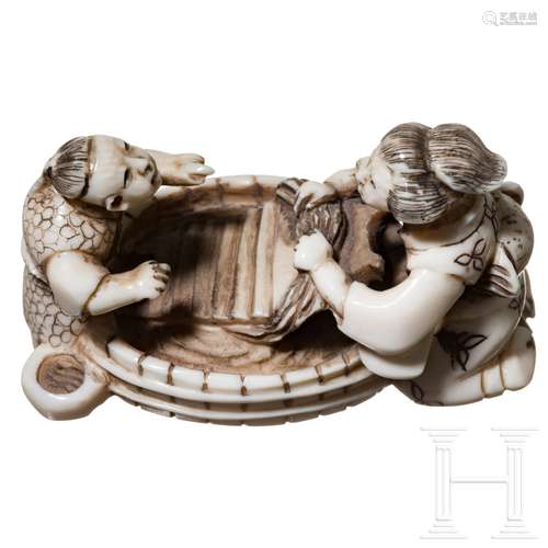 Feine figurale Netsuke-Elfenbein-Szene, Japan