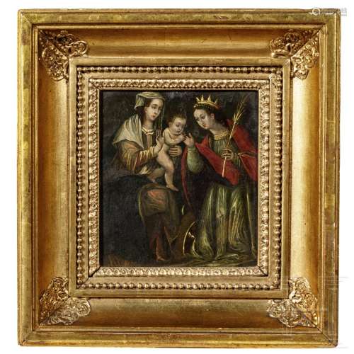 Altmeisterliches Gemälde Maria mit dem Jesuskind, Spanien oder Südamerika, 17./18. Jhdt.
