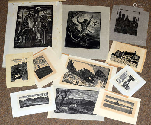 Folder of original wood engravings to include F M Green and Hester Holman