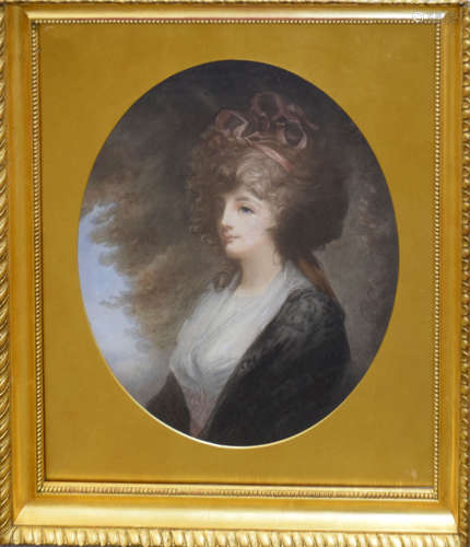 After Gainsborough, Portrait of a lady, coloured mezzotint, 43 x 37cm, oval, in good quality