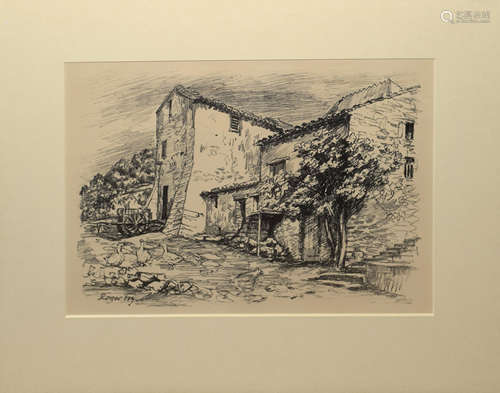 Roger Fry (1866-1934), Farm buildings, lithograph from The Portfolio 