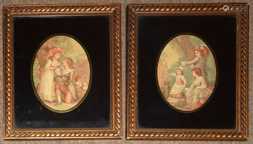 Group of four 19th century engravings, genre scenes, assorted sizes, (4)