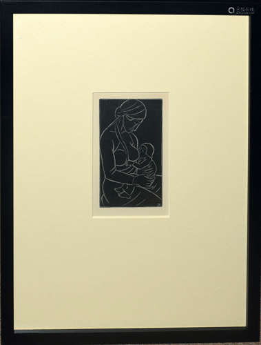 Eric Gill (1882-1940), Mother and child, original wood engraving from Cleverdon edition 1929, 14 x