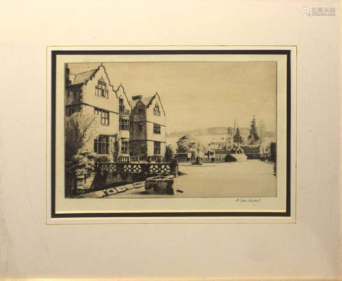 Alan Carr Linford, RWS, ARE, ARCA (born 1926), Country House, black and white etching, signed in