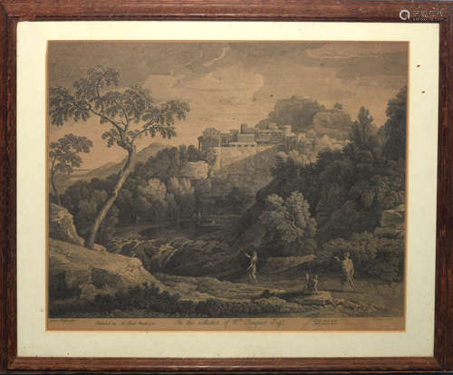 After G Poussin, engraved by J Mason, Italianate landscape, black and white engraving, published