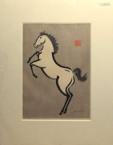 Yoshijiro Urushibara (1888-1953), Horse, coloured woodcut, signed in pencil to lower right margin,