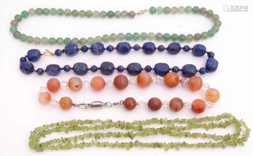 Mixed Lot: beads, to include a single row of graduated lapis lazuli beads together with three