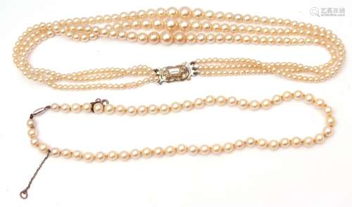 Mixed Lot: cased simulated Lotus pearls, triple row, together with a Ciro single row simulated pearl