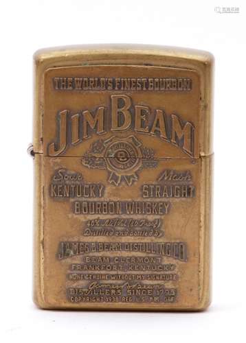 Vintage JIM BEAM ZIPPO LIGHTER, 5.5 x 3cm, the base marked 