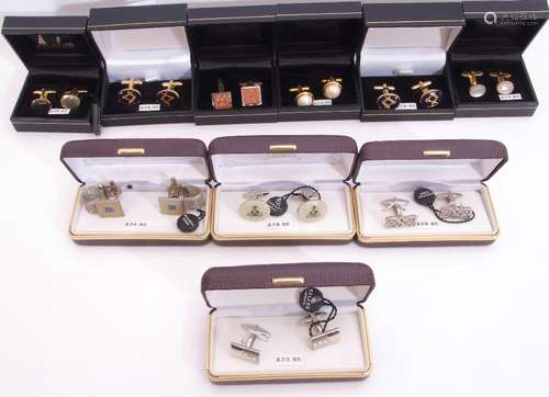 Mixed Lot: ten cased gent's cuff links, two Masonic examples, sandstone, mother of pearl etc